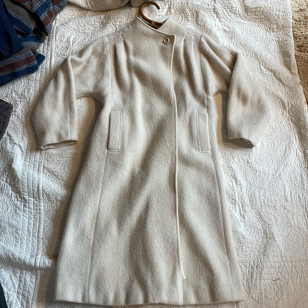VTG cream mohair wool mod Jackie O jacket trench medium 8 - Picture 11 of 16